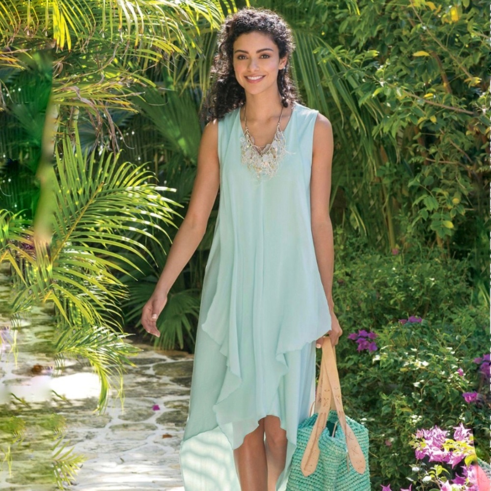SOFT SURROUNDINGS - Sleeveless Jersey-knit (with Chiffon Overlay) Dress